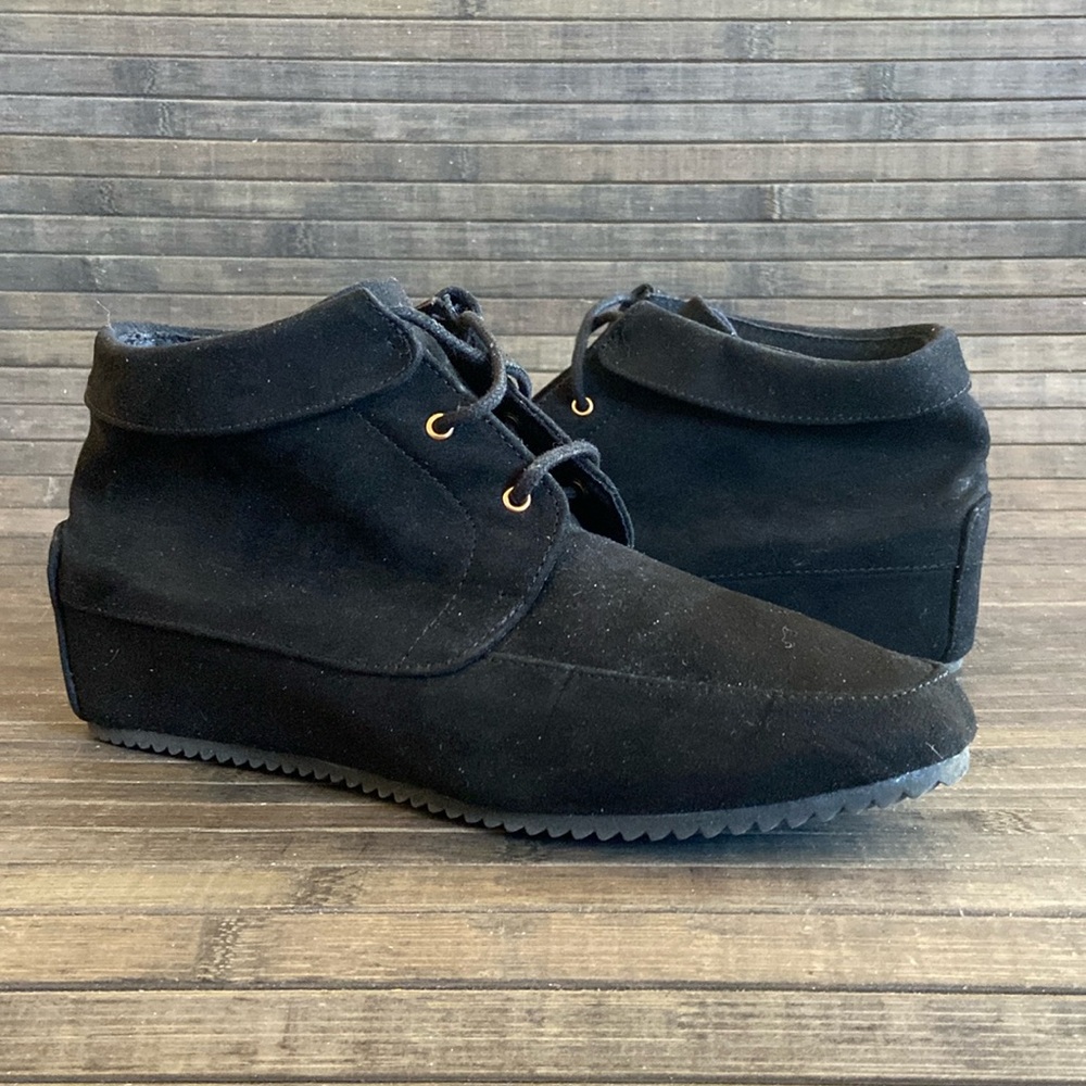 American Eagle Black Lace-Up Wedge Moccasin Booties Size 8